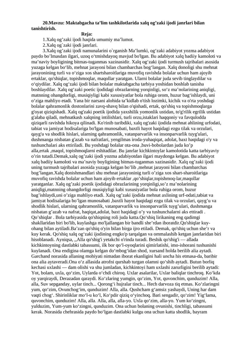 Maktabgacha ta’lim tashkilotlarida xalq og’zaki ijodi janrlari bilan tanishtirish 1