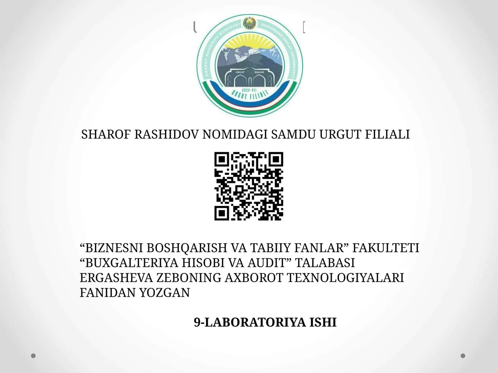 AXBOROT TEXNOLOGIYALARI FANIDAN YOZGAN 9-LABORATORIYA ISHI 1
