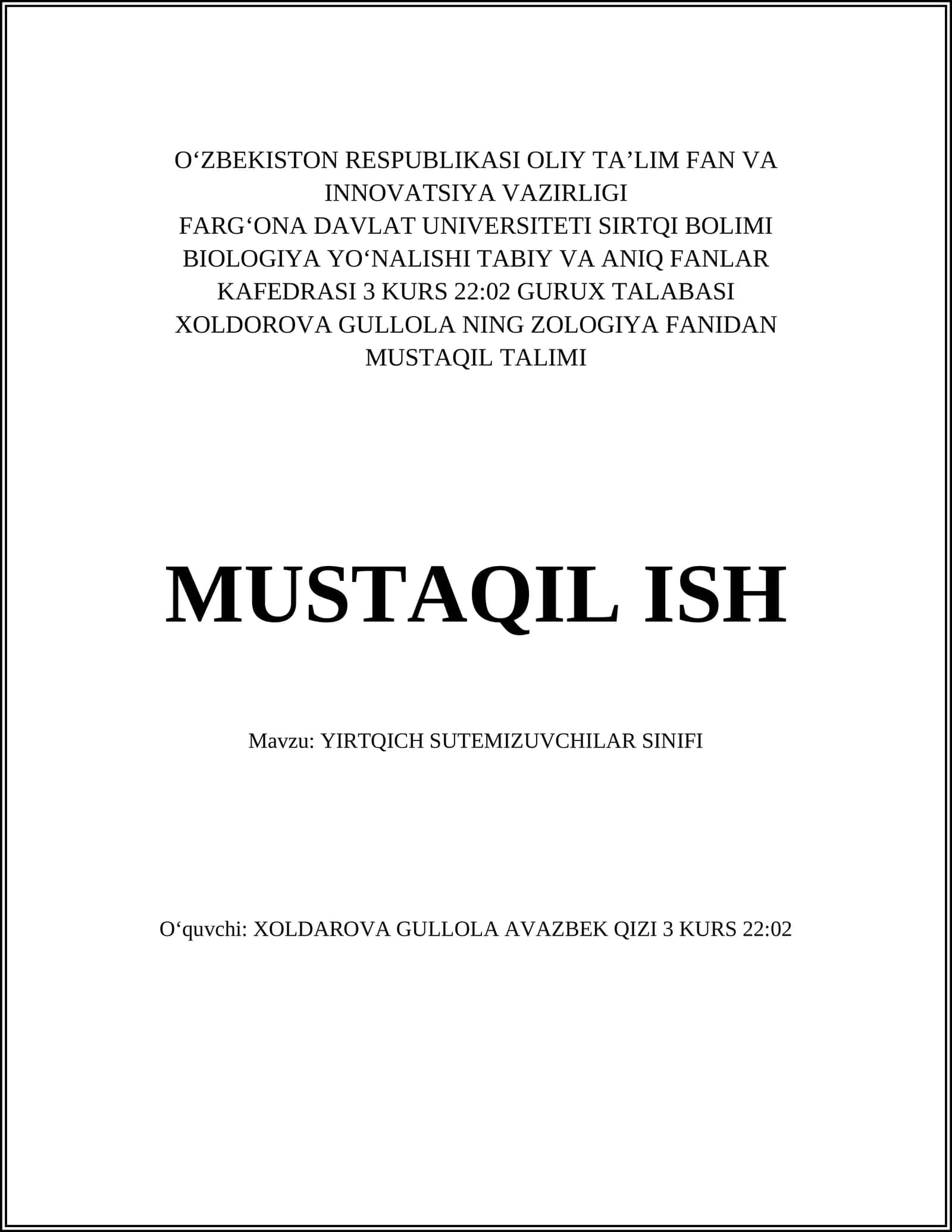 YIRTQICH SUTEMIZUVCHILAR SINIFI 1