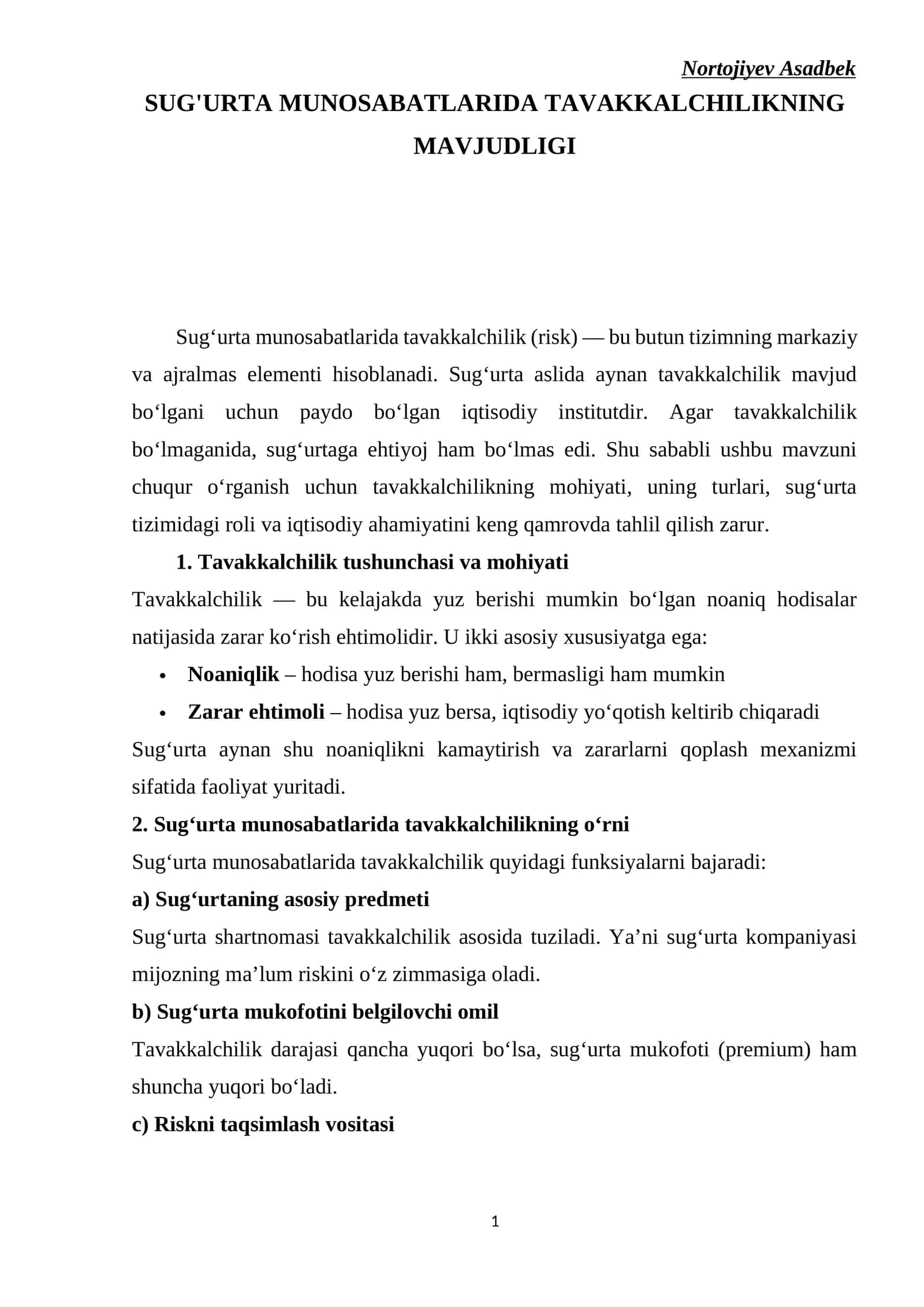 SUG'URTA MUNOSABATLARIDA TAVAKKALCHILIKNING MAVJUDLIGI 1