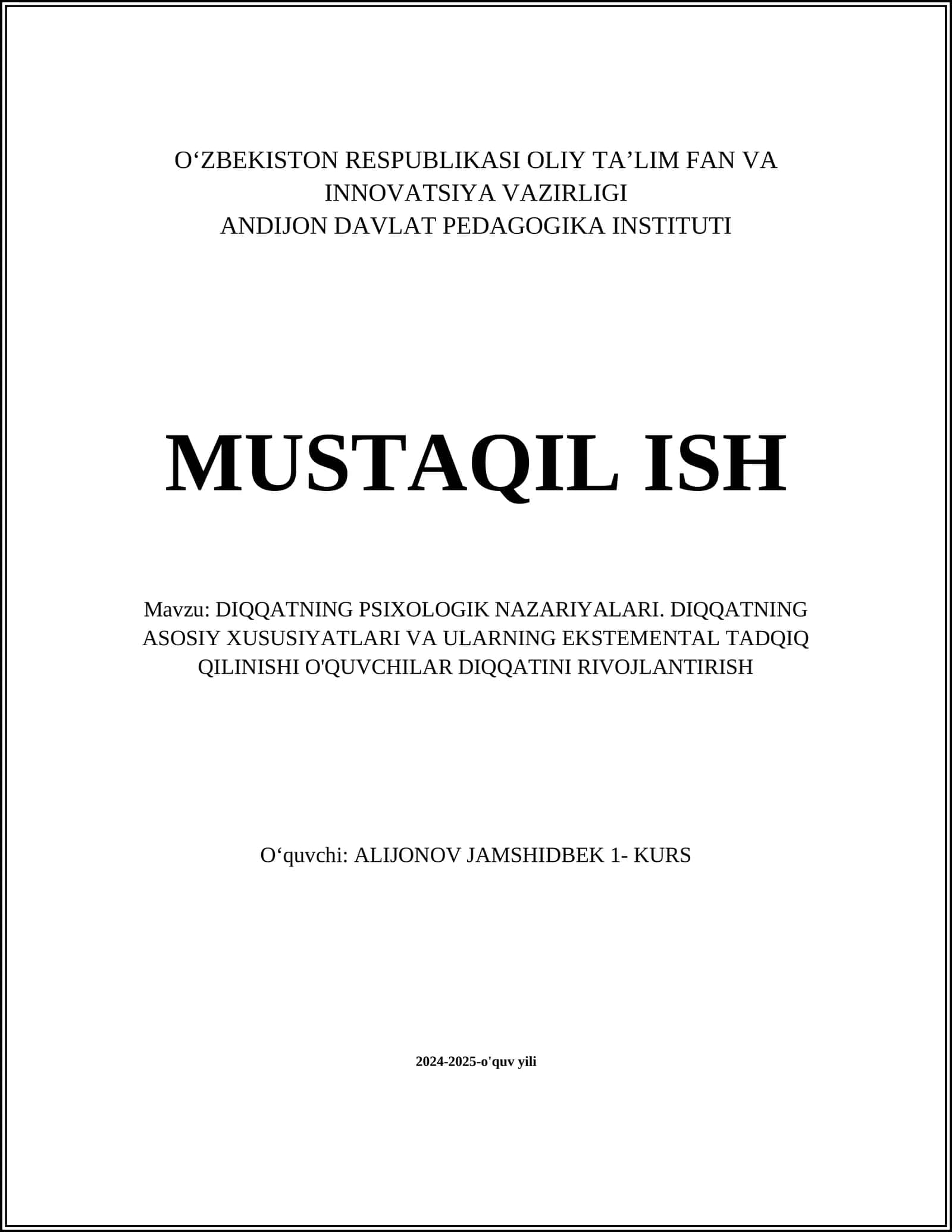 DIQQATNING PSIXOLOGIK NAZARIYALARI 1