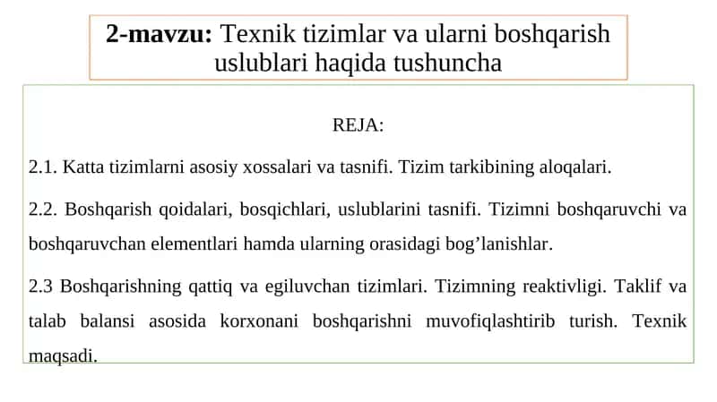 Texnik tizimlar va ularni boshqarish uslublari haqida tushuncha 1