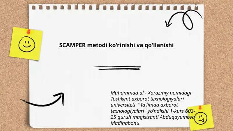SCAMPER metodi ko'rinishi va qo'llanishi 1