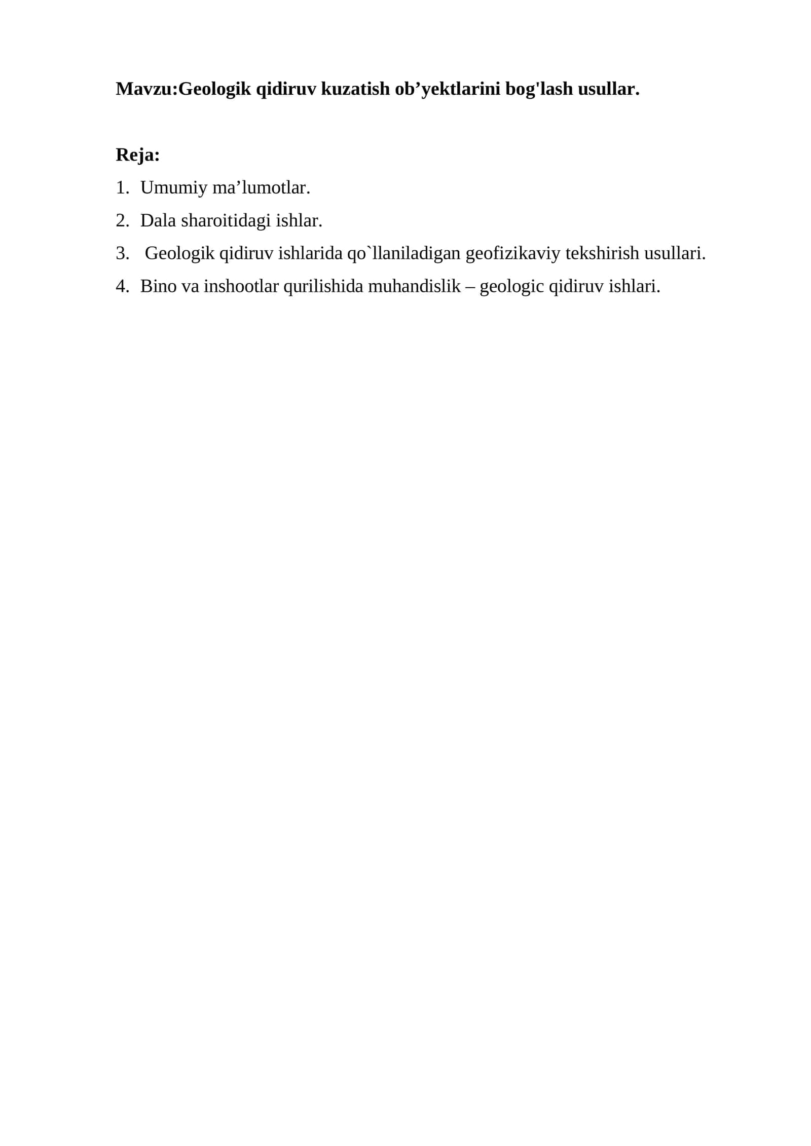 Geologik qidiruv kuzatish ob’yektlarini bog'lash usullar 1