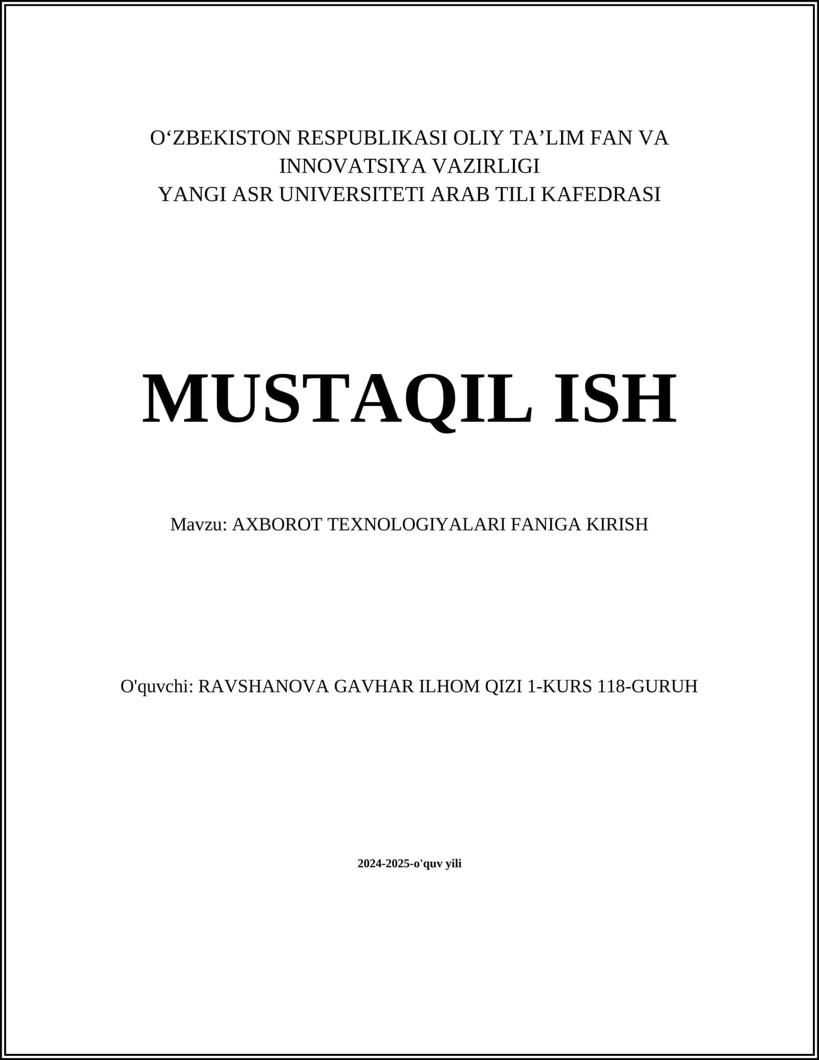 AXBOROT TEXNOLOGIYALARI FANIGA KIRISH 1