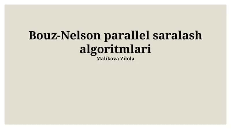 Bouz-Nelson parallel saralash algoritmlari 1