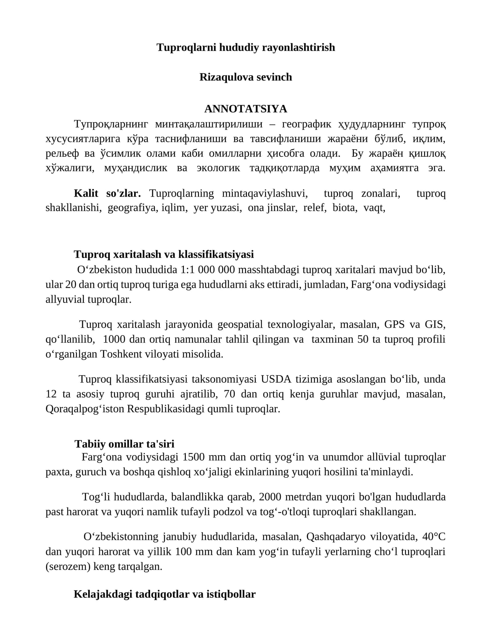 Tuproqlarni hududiy rayonlashtirish 1