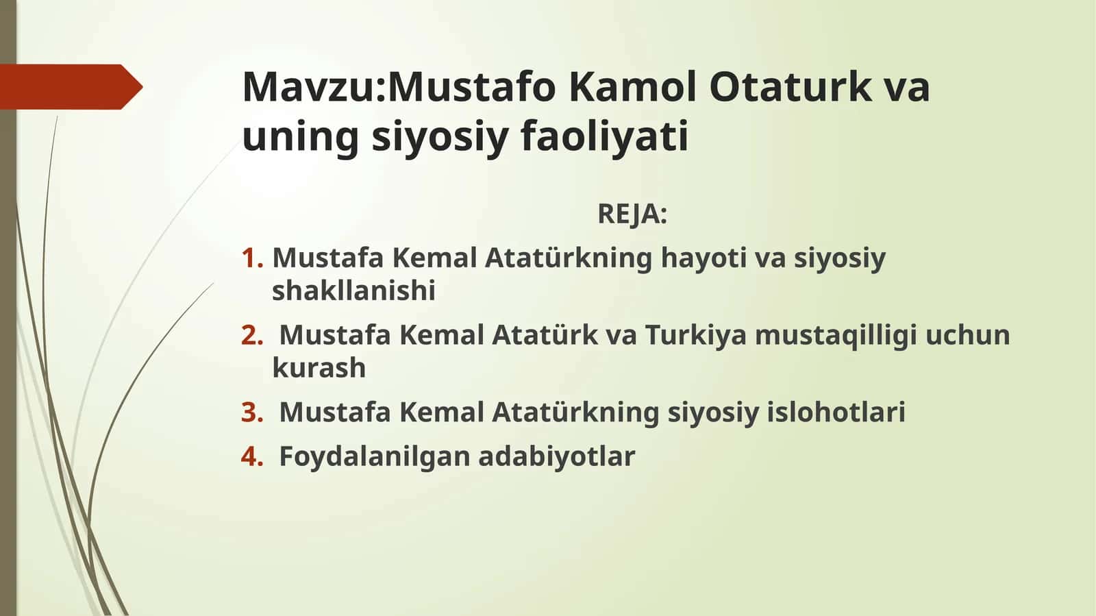 Mustafa Kamal Otaturk va uning siyosiy faoliyati 1