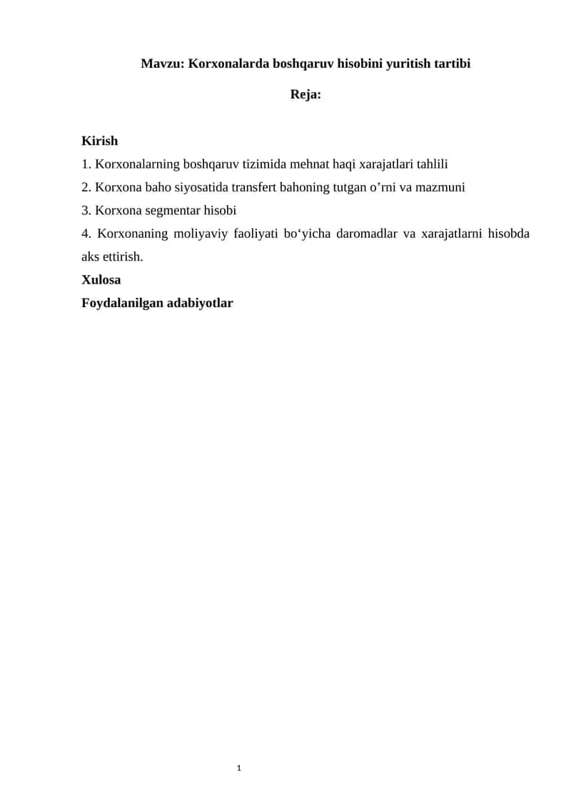 Korxonalarda boshqaruv hisobini yuritish tartibi 1