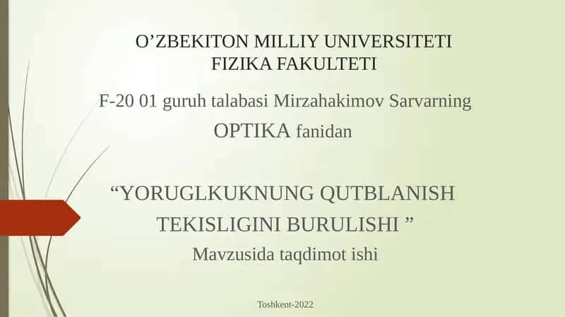 "YORUGLIK UND QUTBLANISH TEKISLIGINI BURULISHI" 1