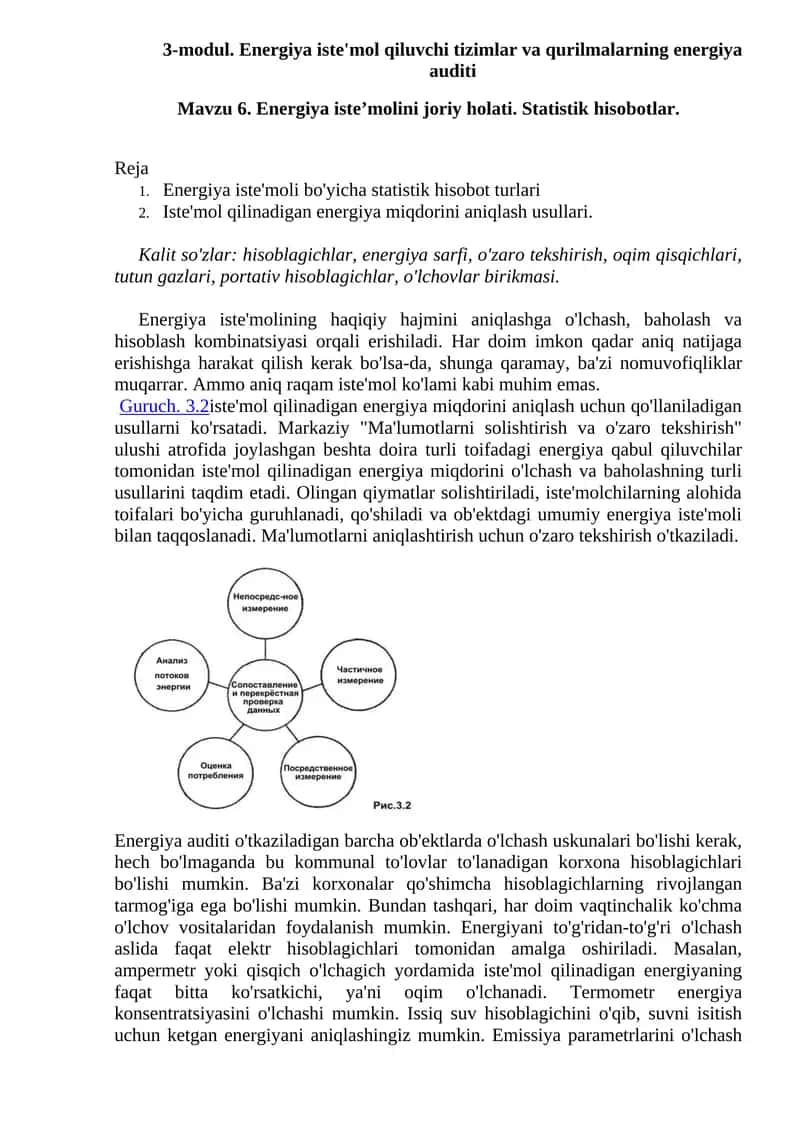 Energiya iste'molini joriy holati. Statistik hisobotlar. 1