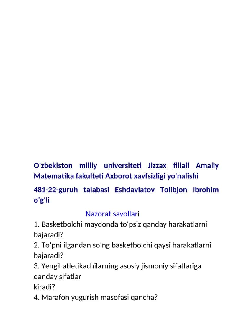 Basketbolchilar uchun jismoniy tayyorgarlik 1