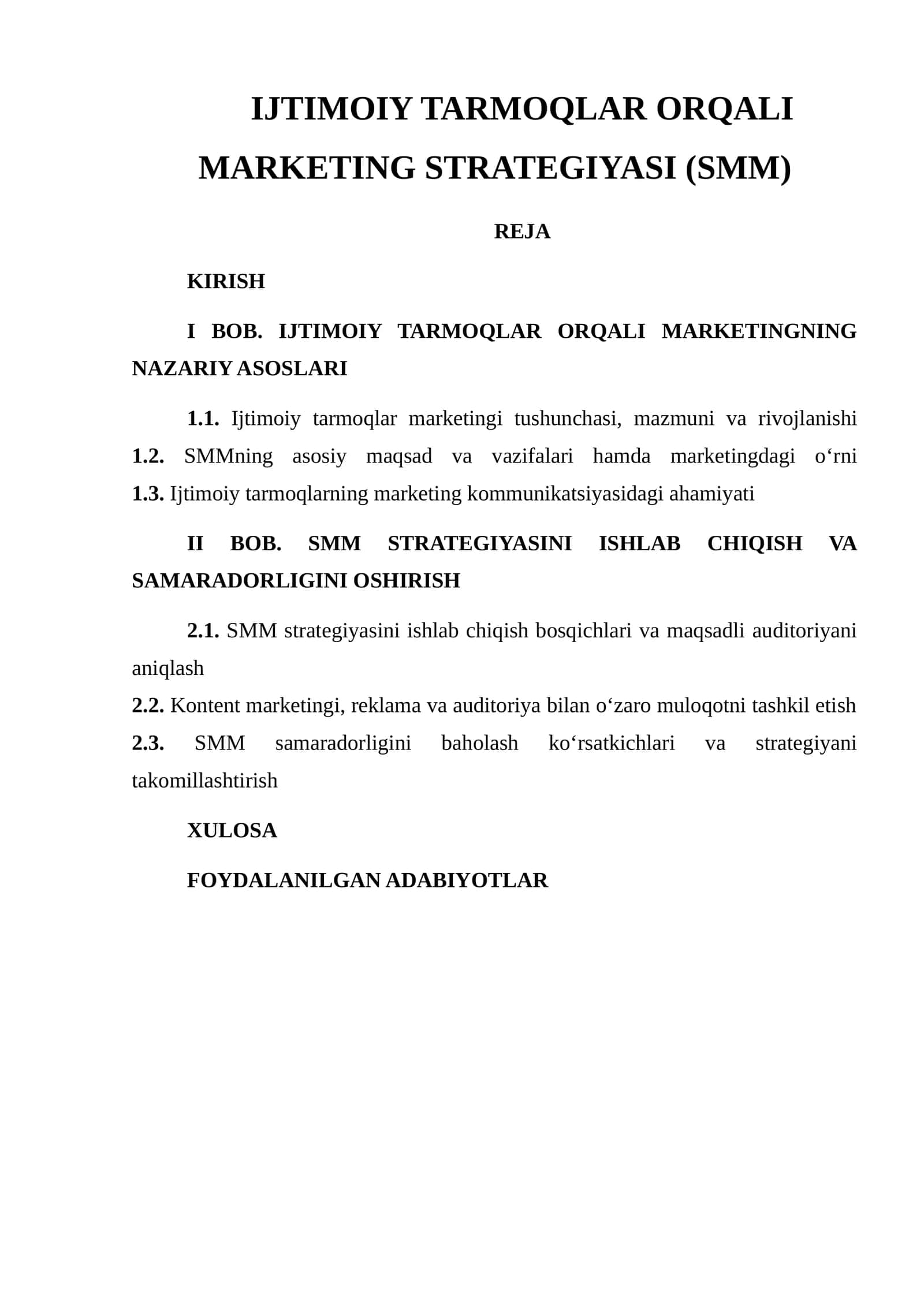 IJTIMOIY TARMOQLAR ORQALI MARKETING STRATEGIYASI (SMM) 1