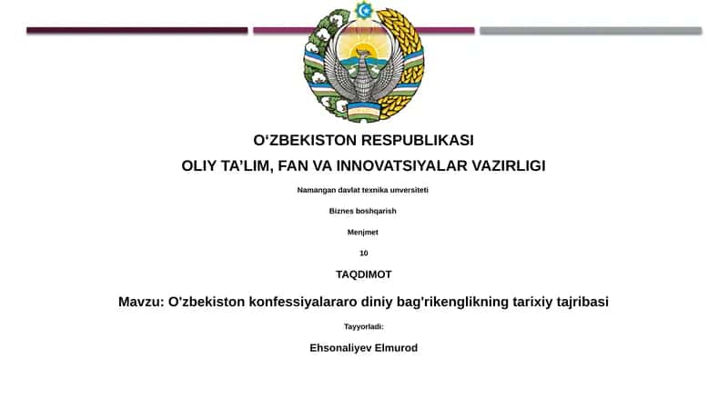 O'zbekiston konfessiyalararo diniy bag'rikenglikning tarixiy tajribasi 1