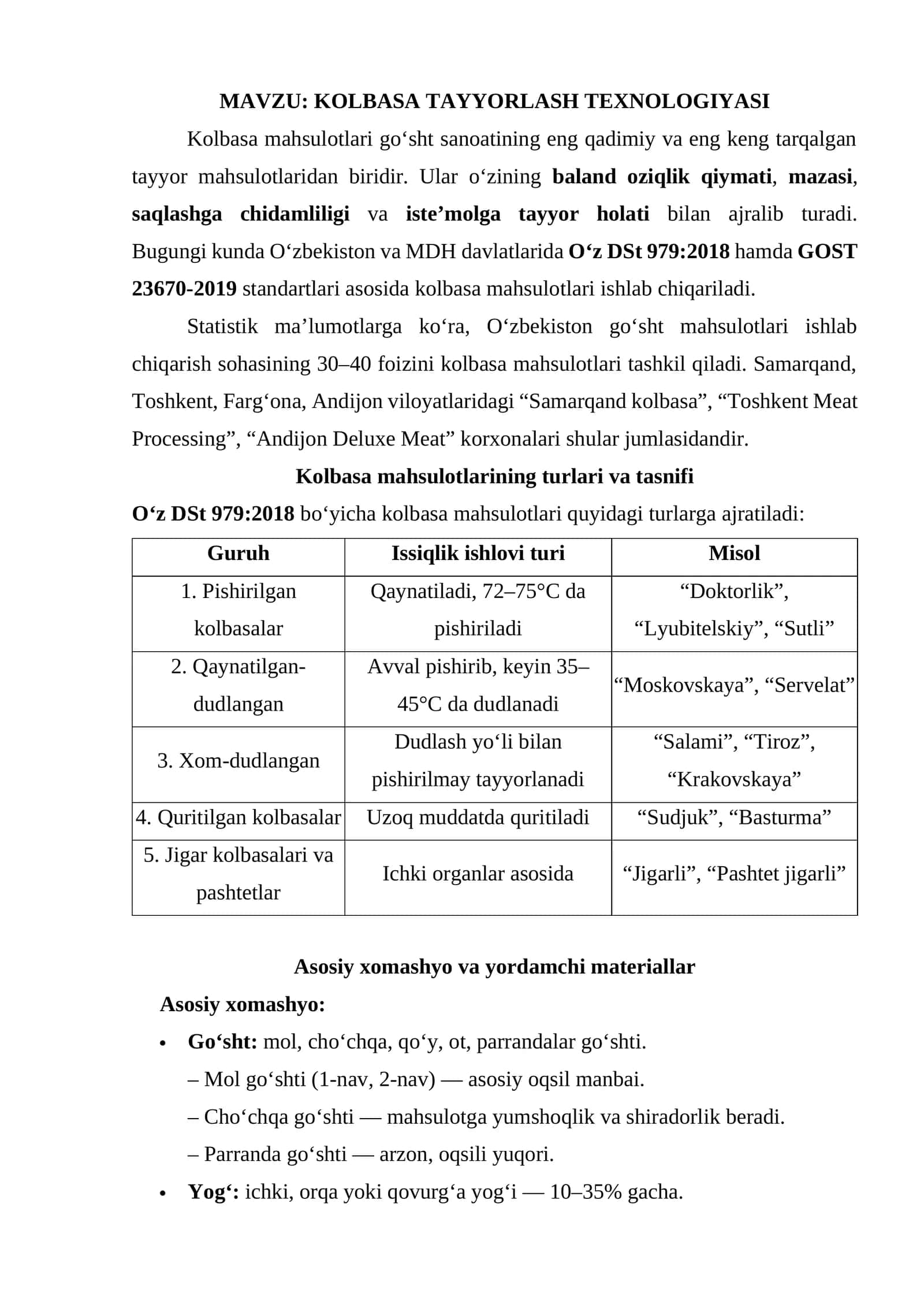 KOLBASA TAYYORLASH TEXNOLOGIYASI 1