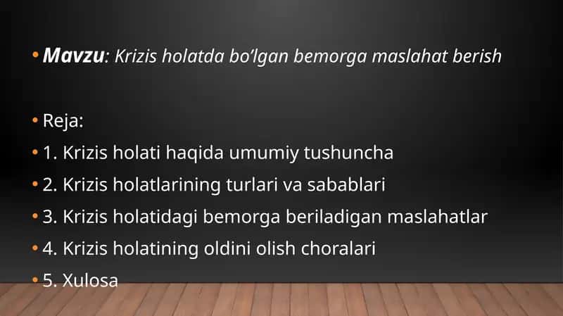 Krizis holatda bo’lgan bemorga maslahat berish 1