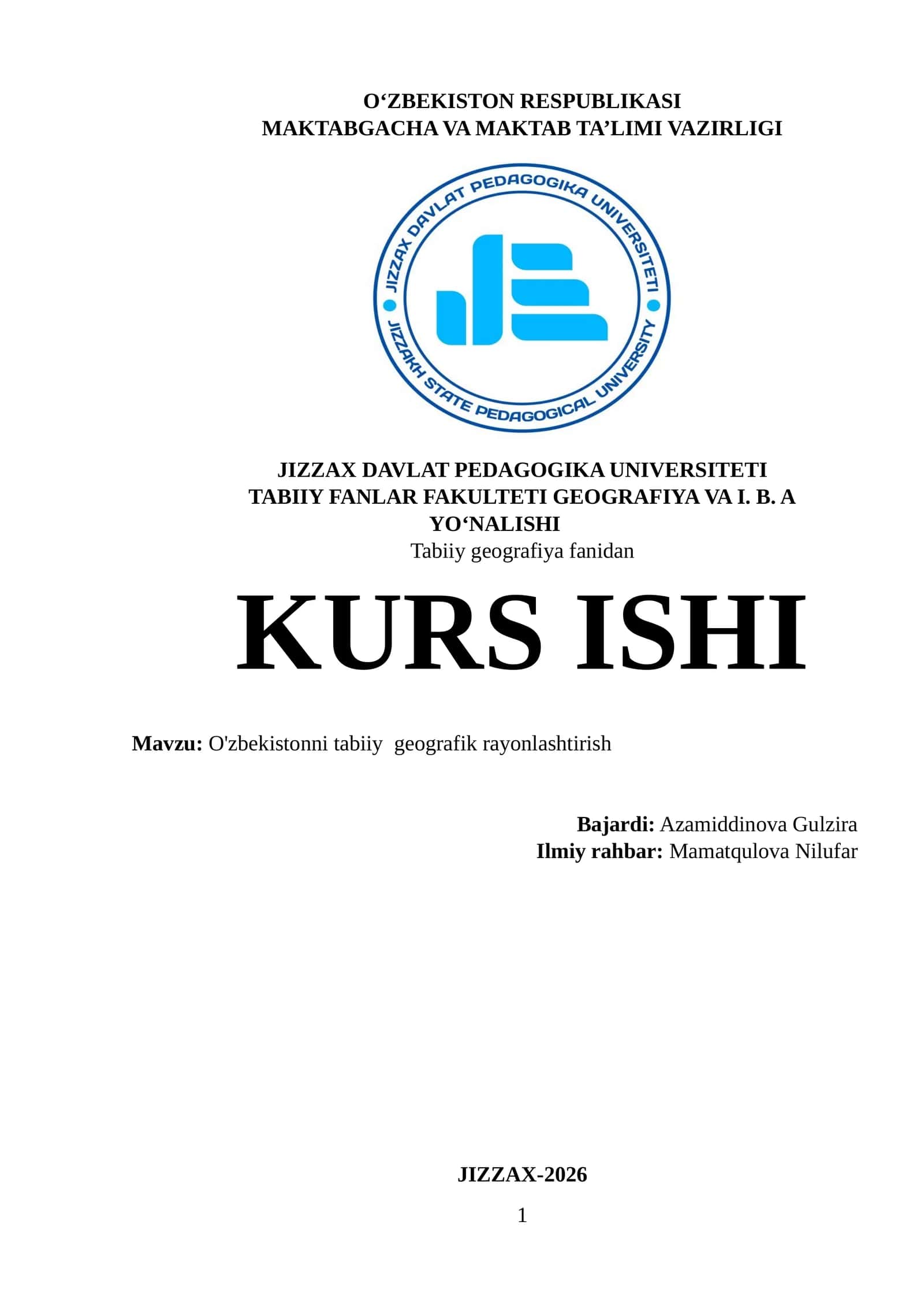 O'zbekistonni tabiiy geografik rayonlashtirish 1