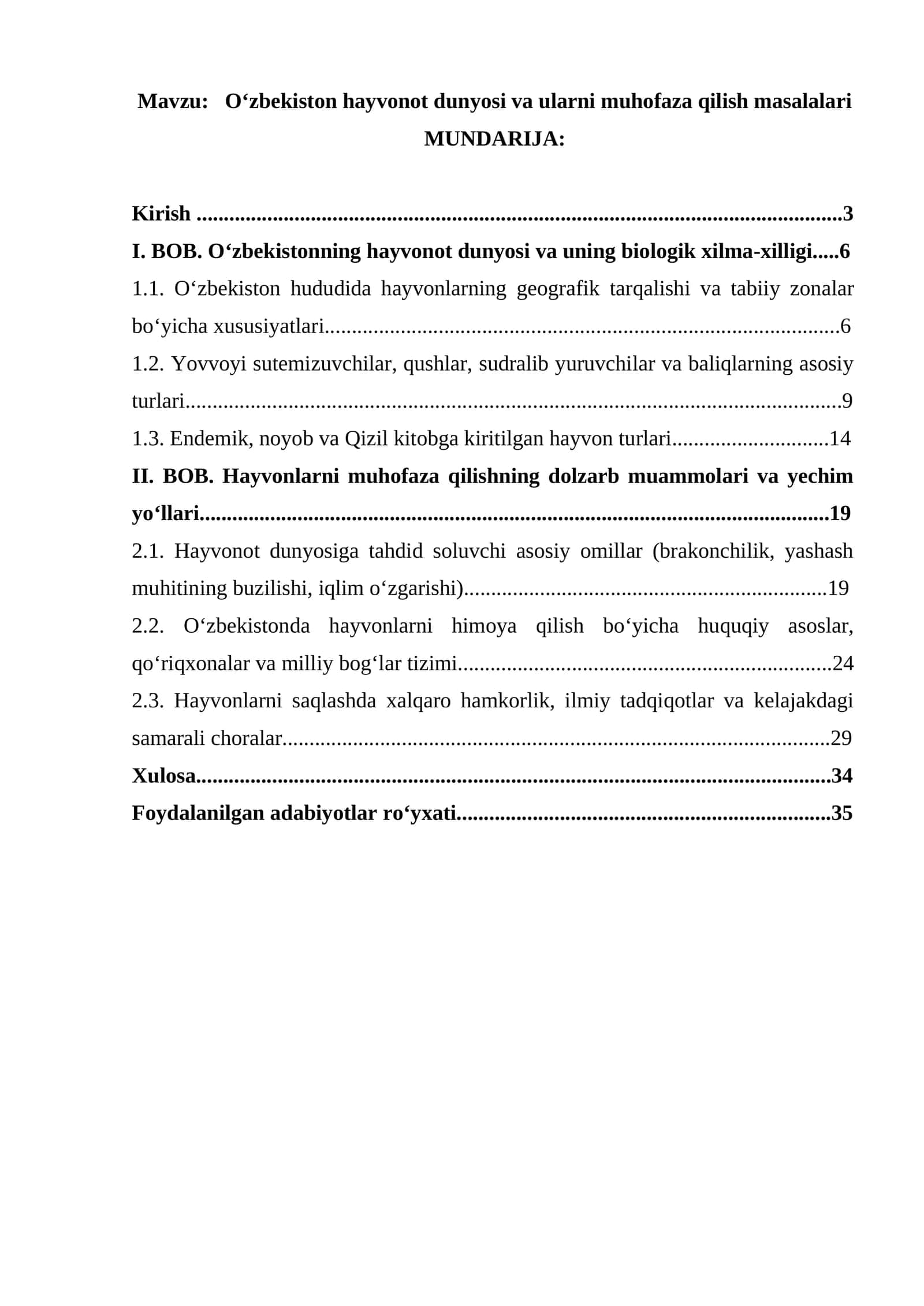 Oʻzbekiston hayvonot dunyosi va ularni muhofaza qilish masalalari 1
