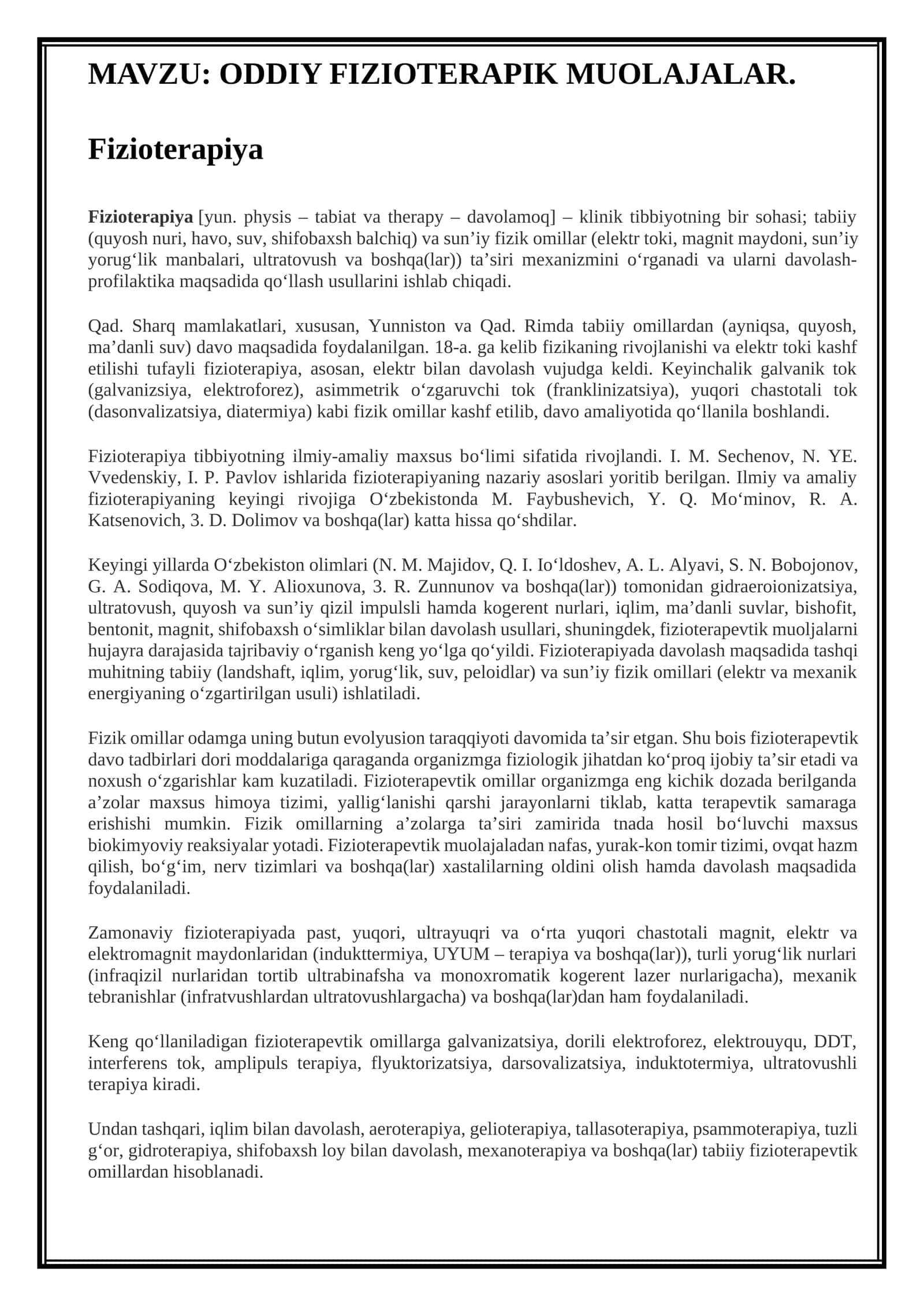 ODDIY FIZIOTERAPIK MUOLAJALAR 1