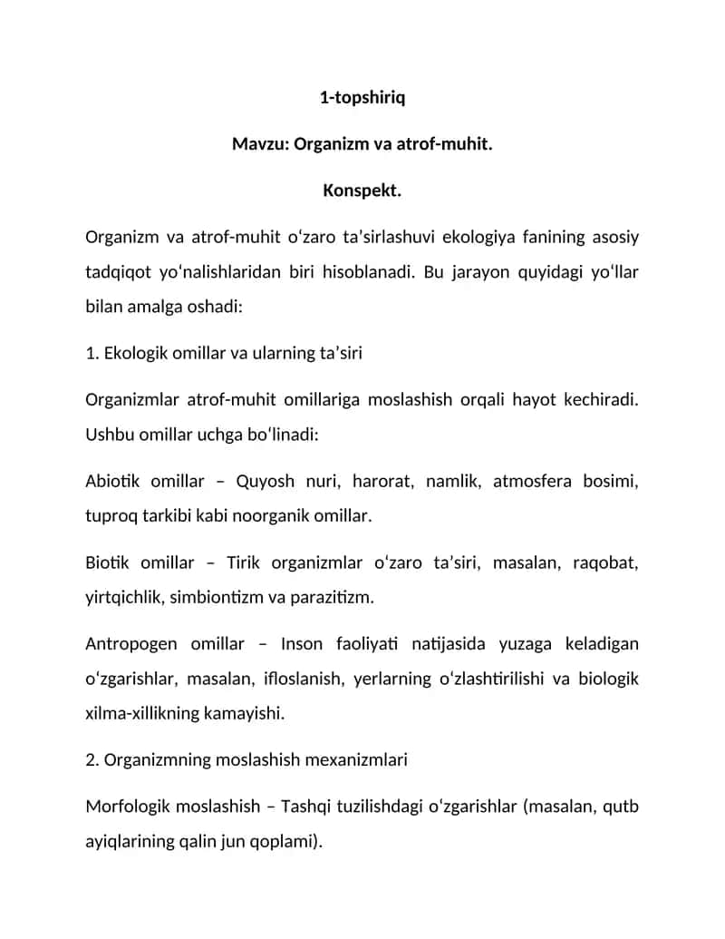 Organizm va atrof-muhit 1