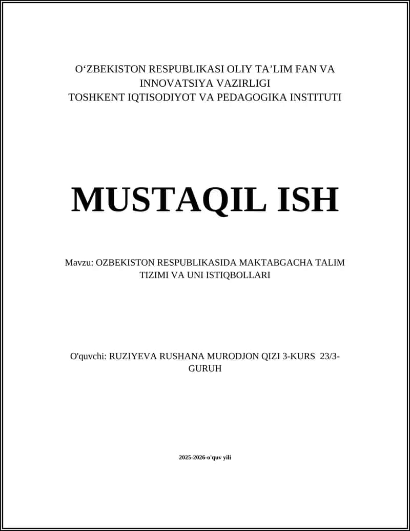 O‘zbekistonda maktabgacha ta‘lim tizimining tarixi va rivojlanishi 1