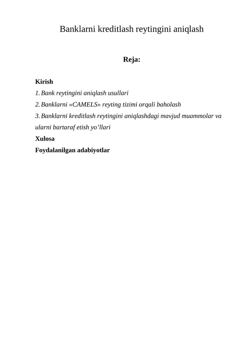 Banklarni kreditlash reytingini aniqlash 1
