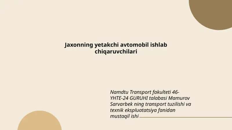 Jaxonning yetakchi avtomobil ishlab chiqaruvchilari 1