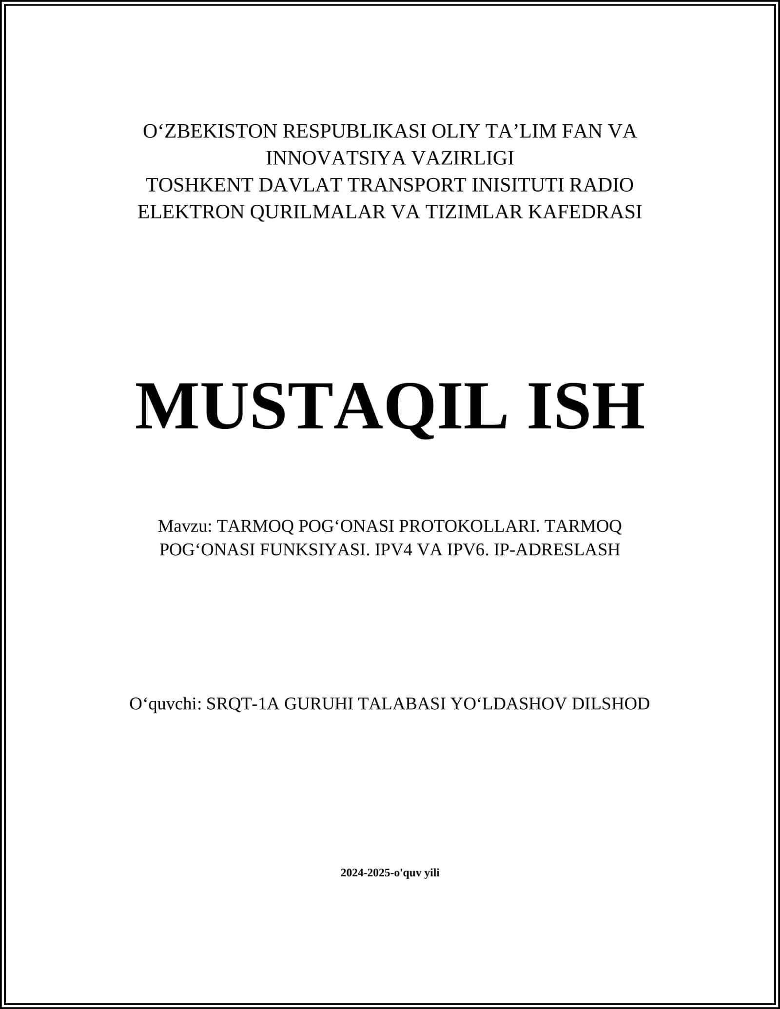 Tarmoq pog‘onasi protokollari 1