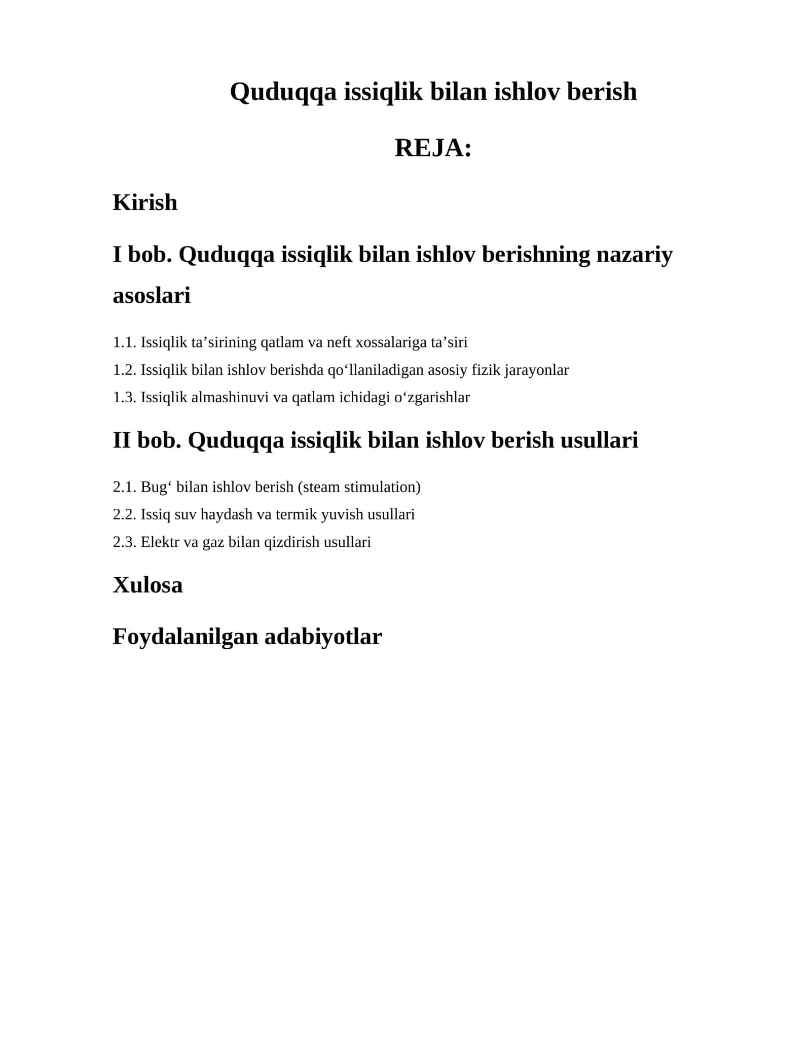 Quduqqa issiqlik bilan ishlov berish 1