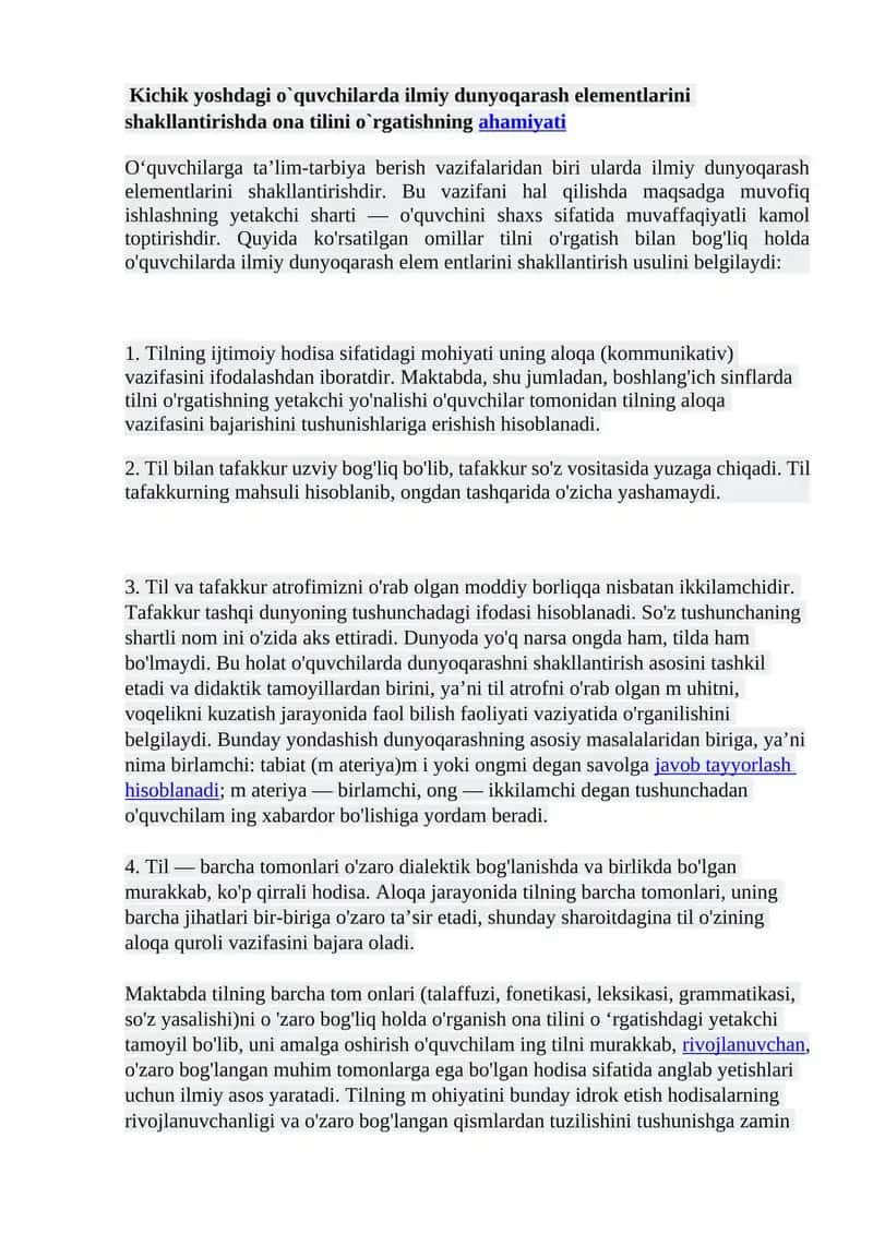 Ilmiy dunyoqarash elementlarini shakllantirish 1