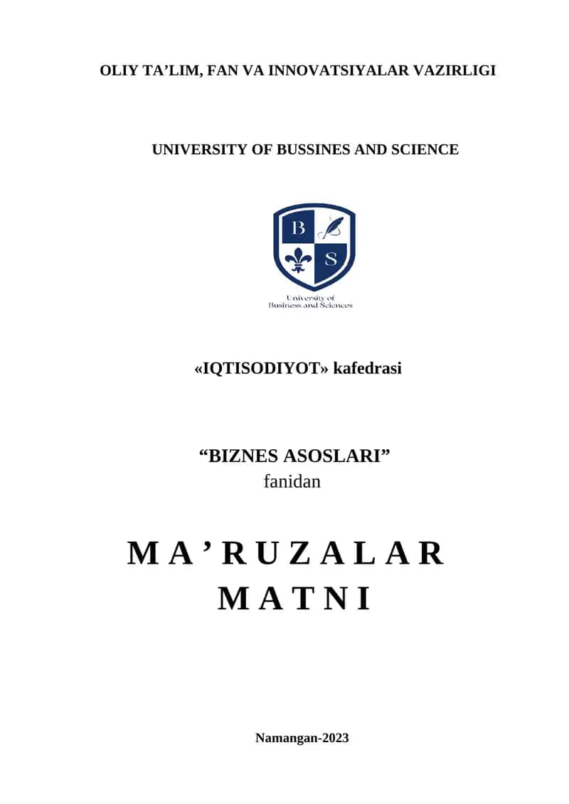 Biznes asoslari kursi 1