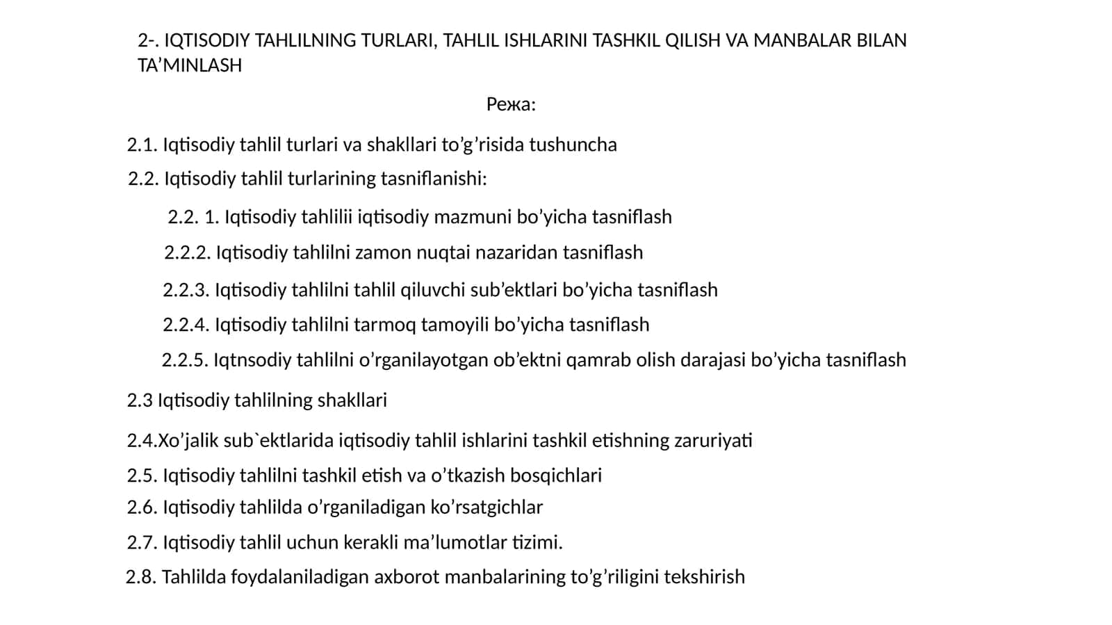 IQTISODIY TAHLILNING TURLARI VA SHAKLLARI 1