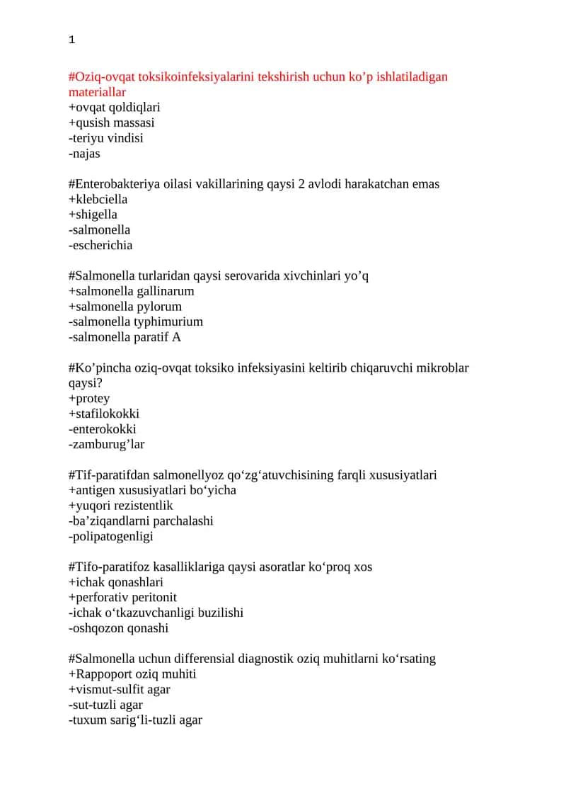 Oziq-ovqat toksikoinfeksiyalarini tekshirish uchun ko’p ishlatiladigan materiallar 1