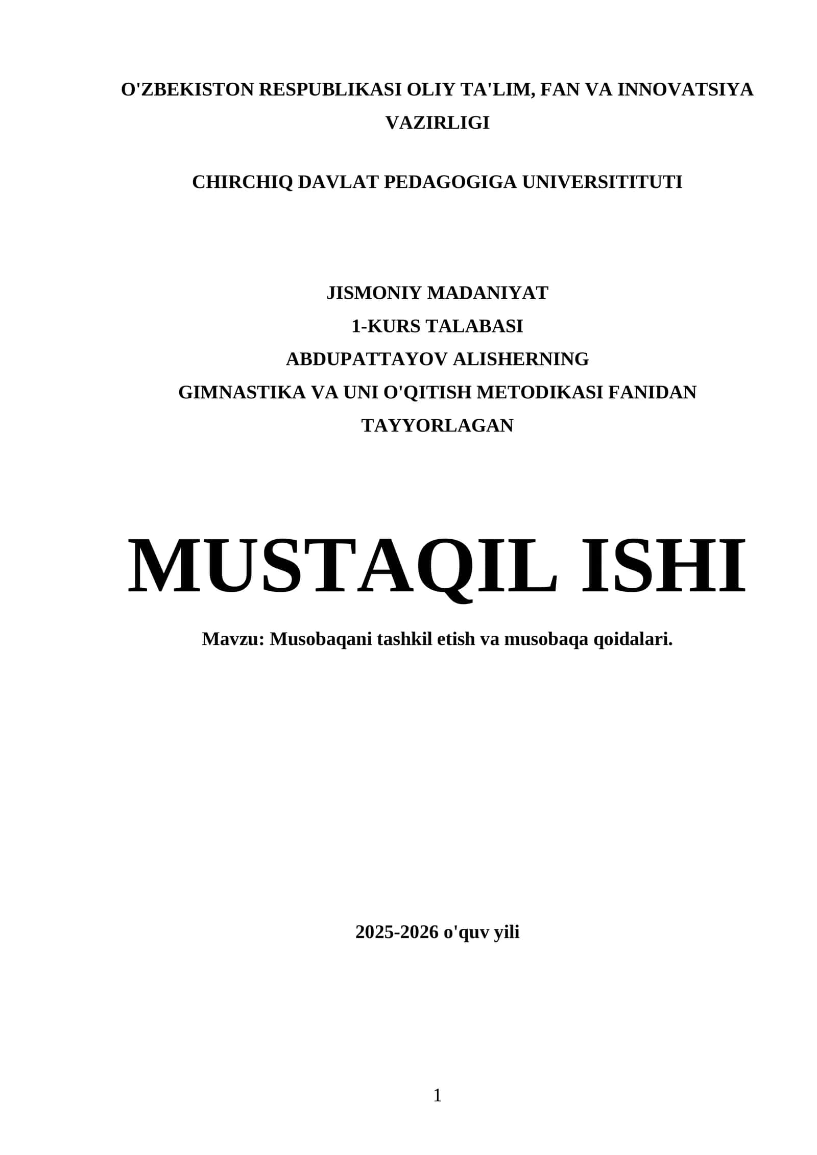 Musobaqani tashkil etish va musobaqa qoidalari 1