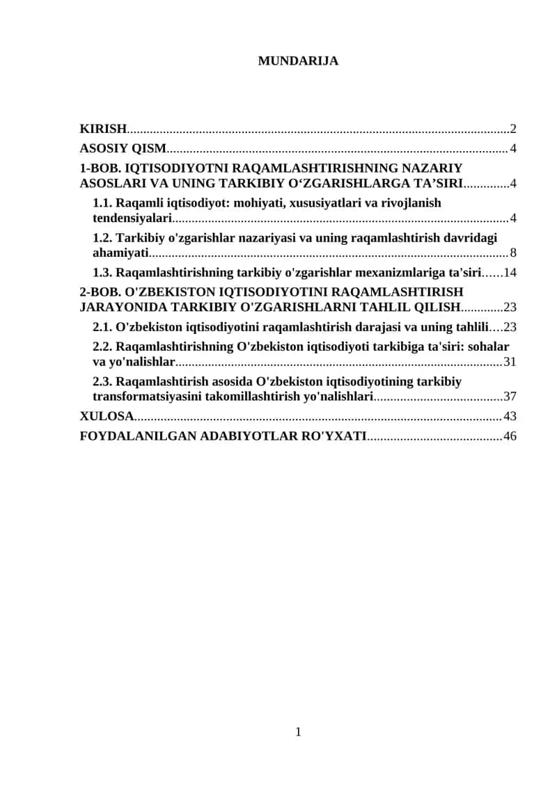 Iqtisodiyotni raqamlashtirishda tarkibiy o`zgarishlarning o`rni 1