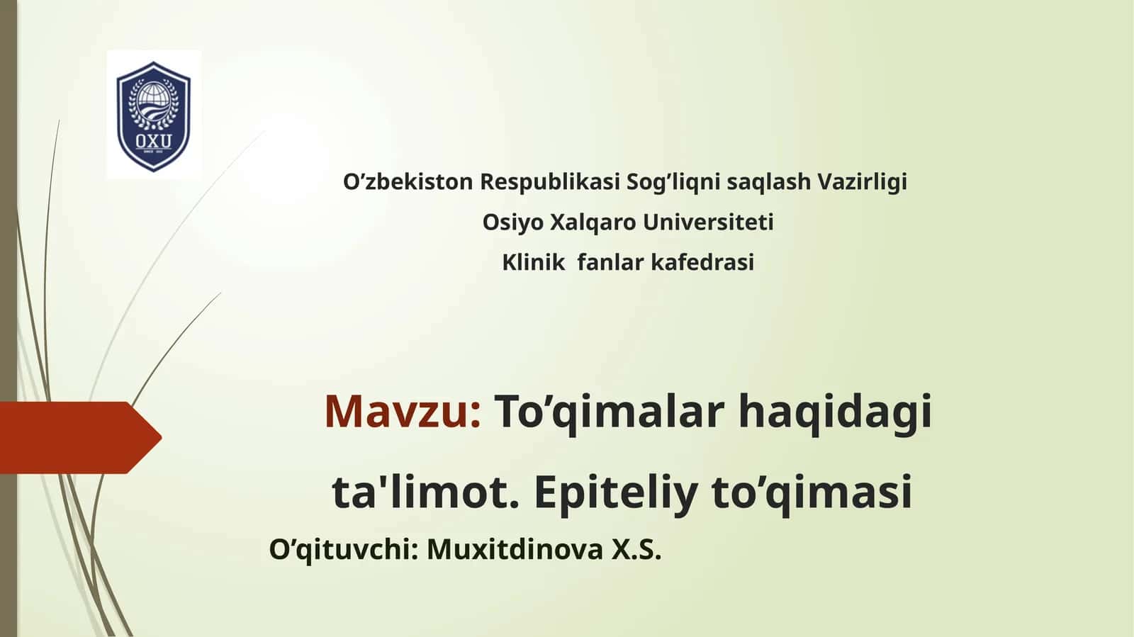 To’qimalar haqidagi ta'limot. Epitеliy to’qimasi 1