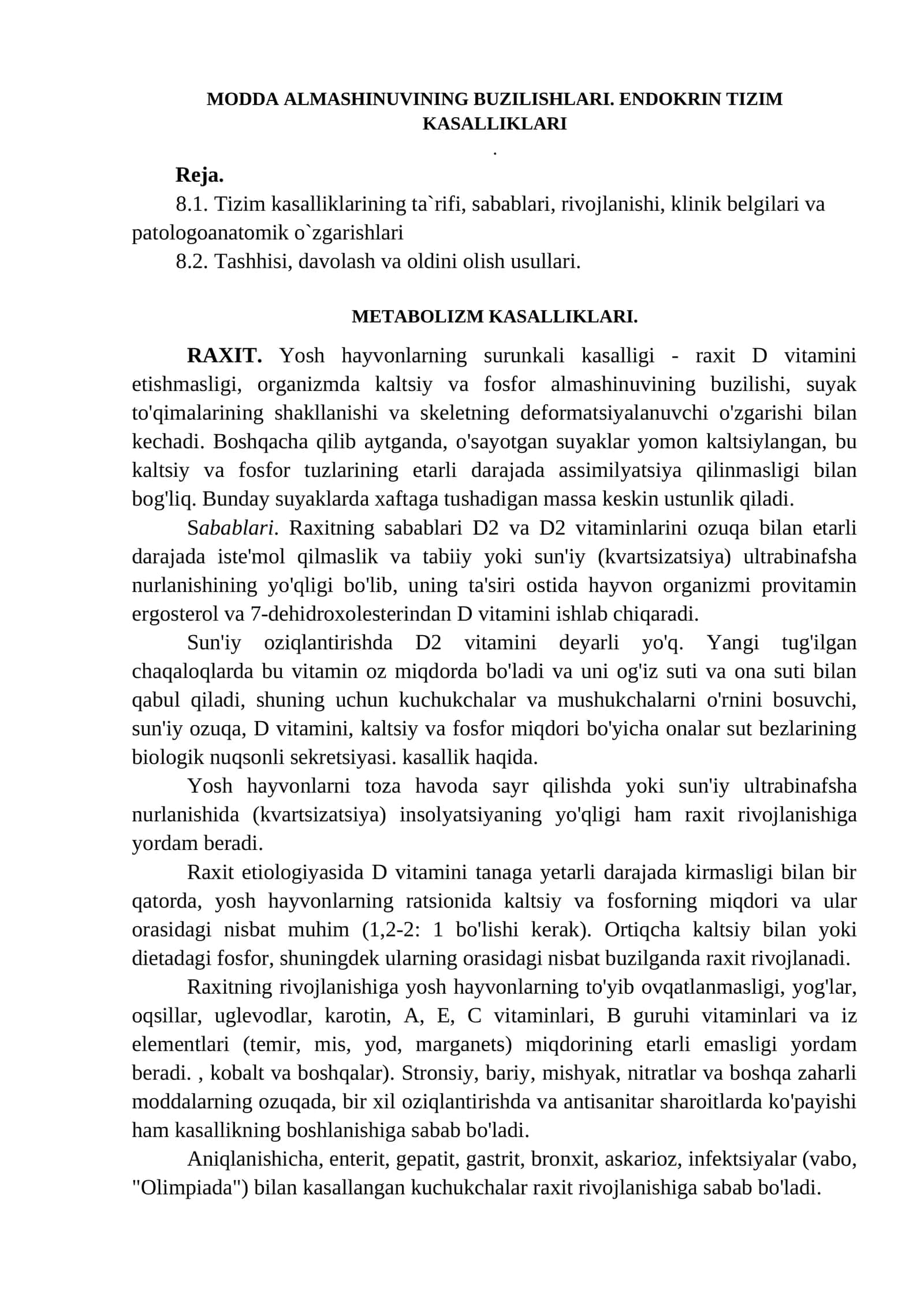 MODDA ALMASHINUVINING BUZILISHLARI. ENDOKRIN TIZIM KASALLIKLARI 1