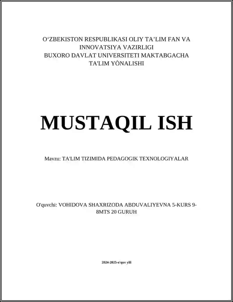 TA'LIM TIZIMIDA PEDAGOGIK TEXNOLOGIYALAR
