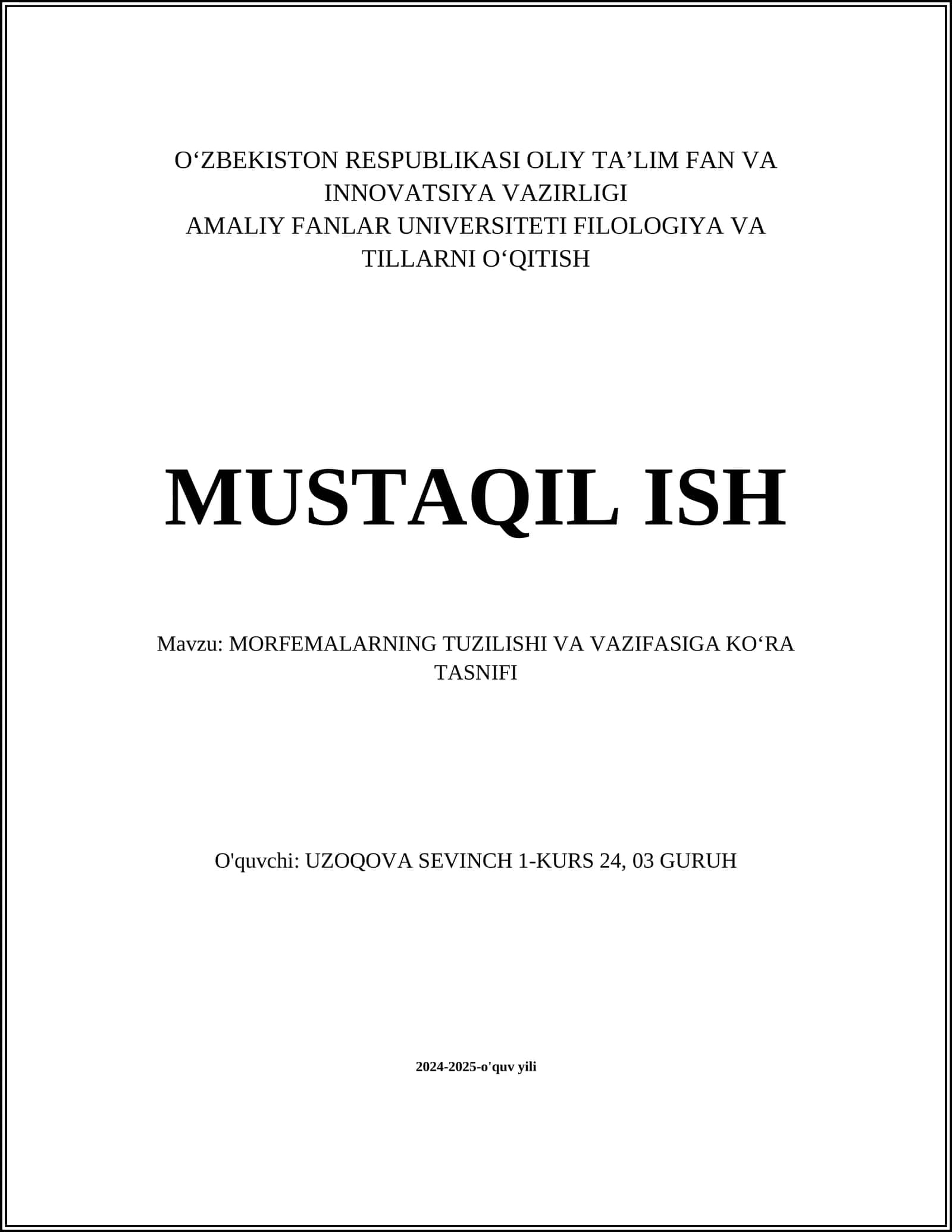 MORFEMALARNING TUZILISHI VA VAZIFASIGA KOʻRA TASNIFI 1
