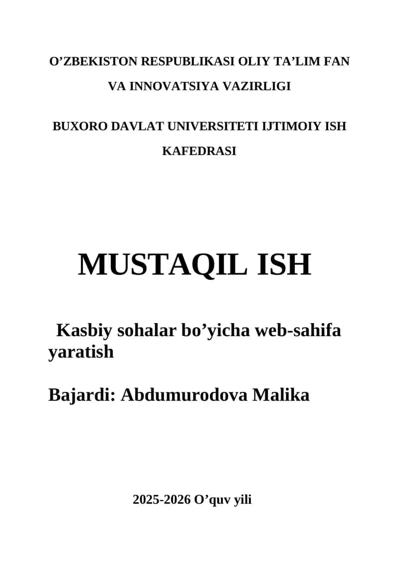 Kasbiy sohalar bo‘yicha web-sahifa yaratish 1