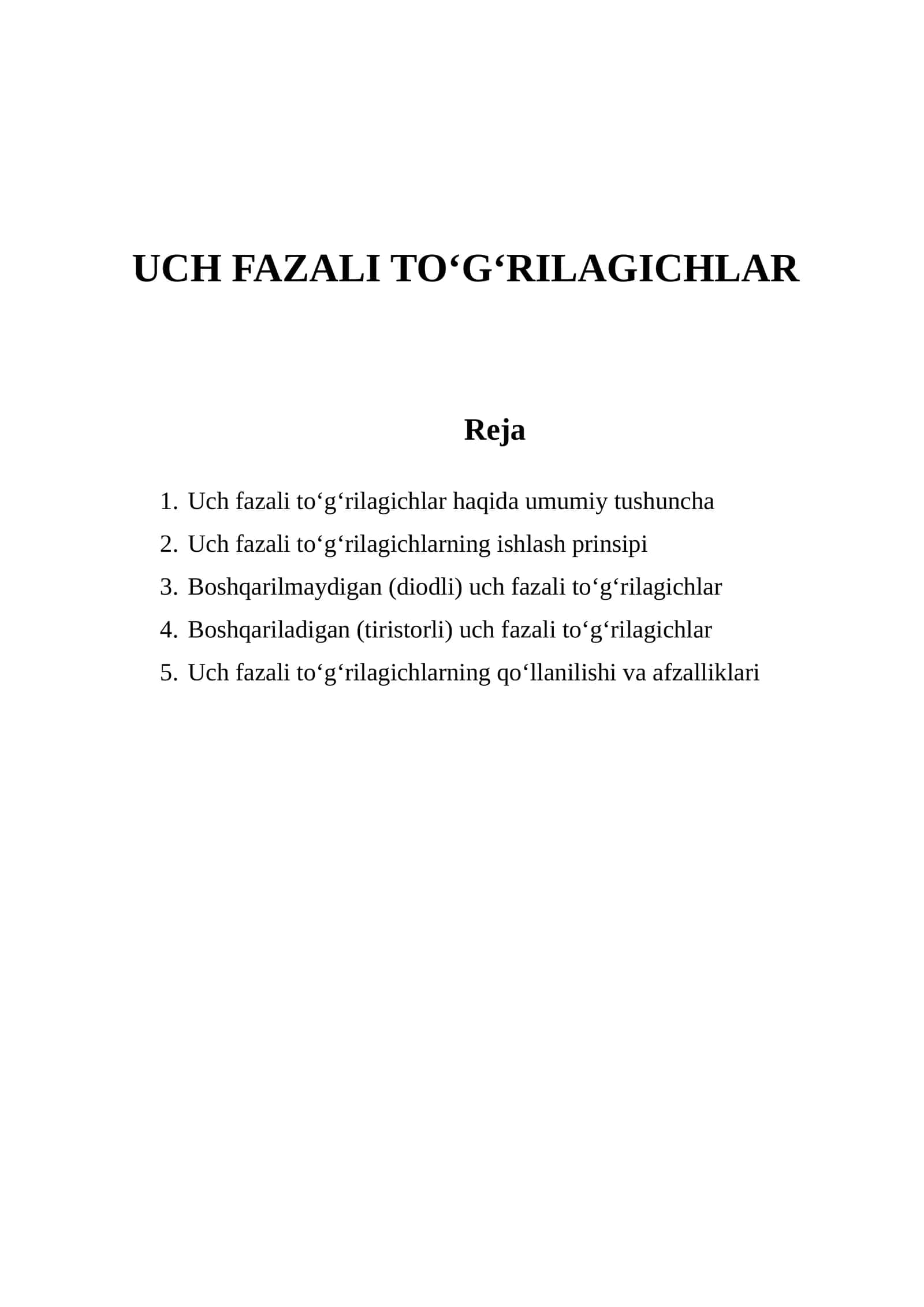 UCH FAZALI TO‘G‘RILAGICHLAR 1