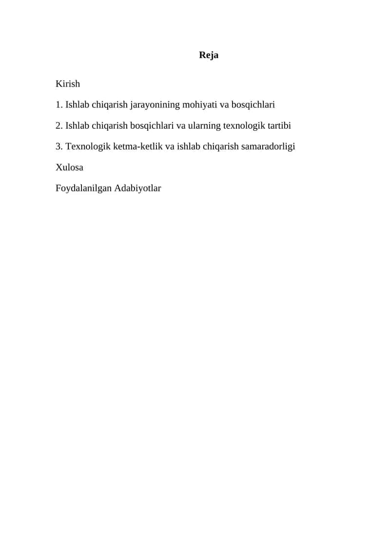 Texnologik Ketma-Ketlik va Ishlab Chiqarish Samaradorligi 1