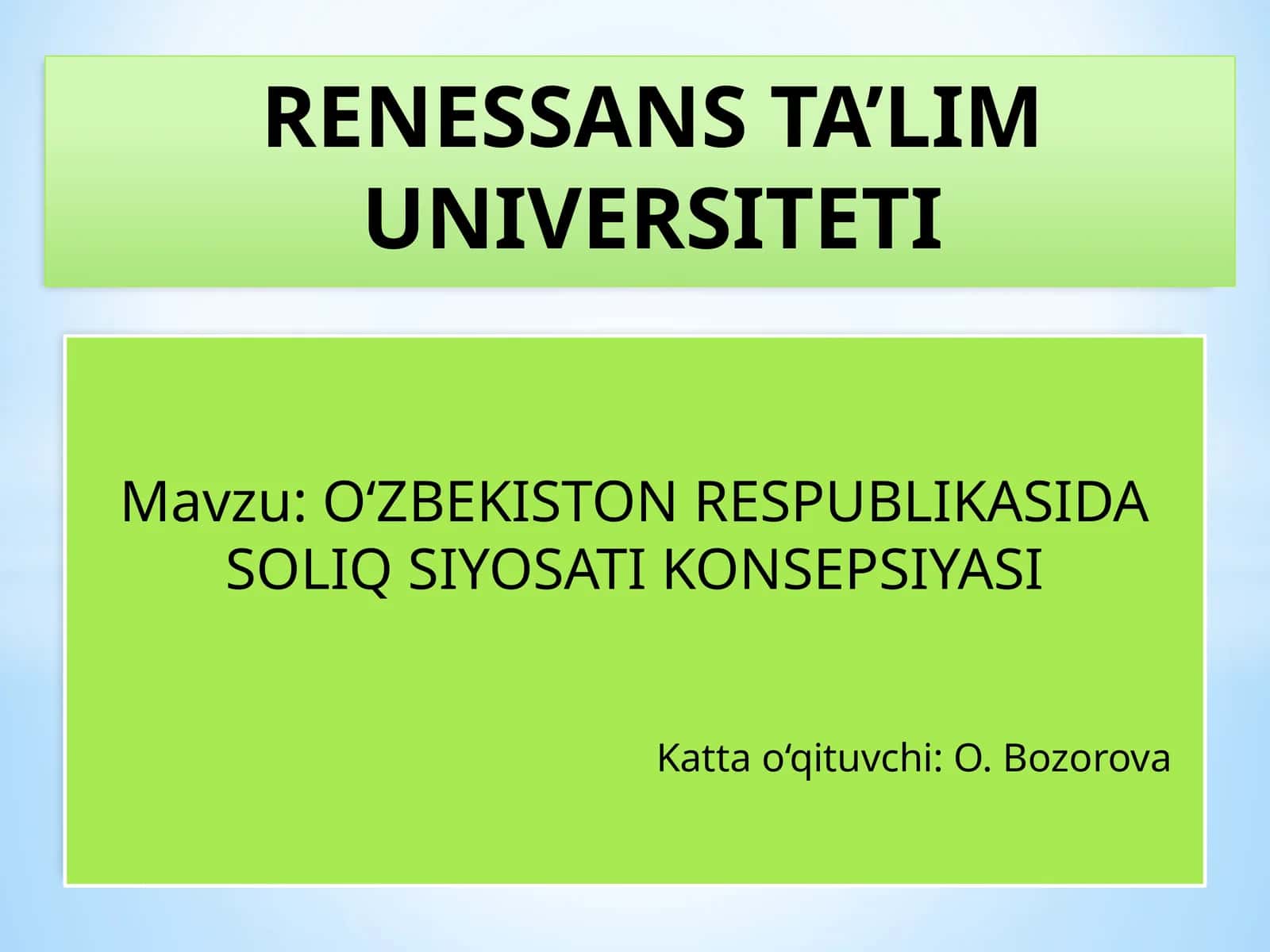 O‘ZBEKISTON RESPUBLIKASIDA SOLIQ SIYOSATI KONSEPSIYASI 1