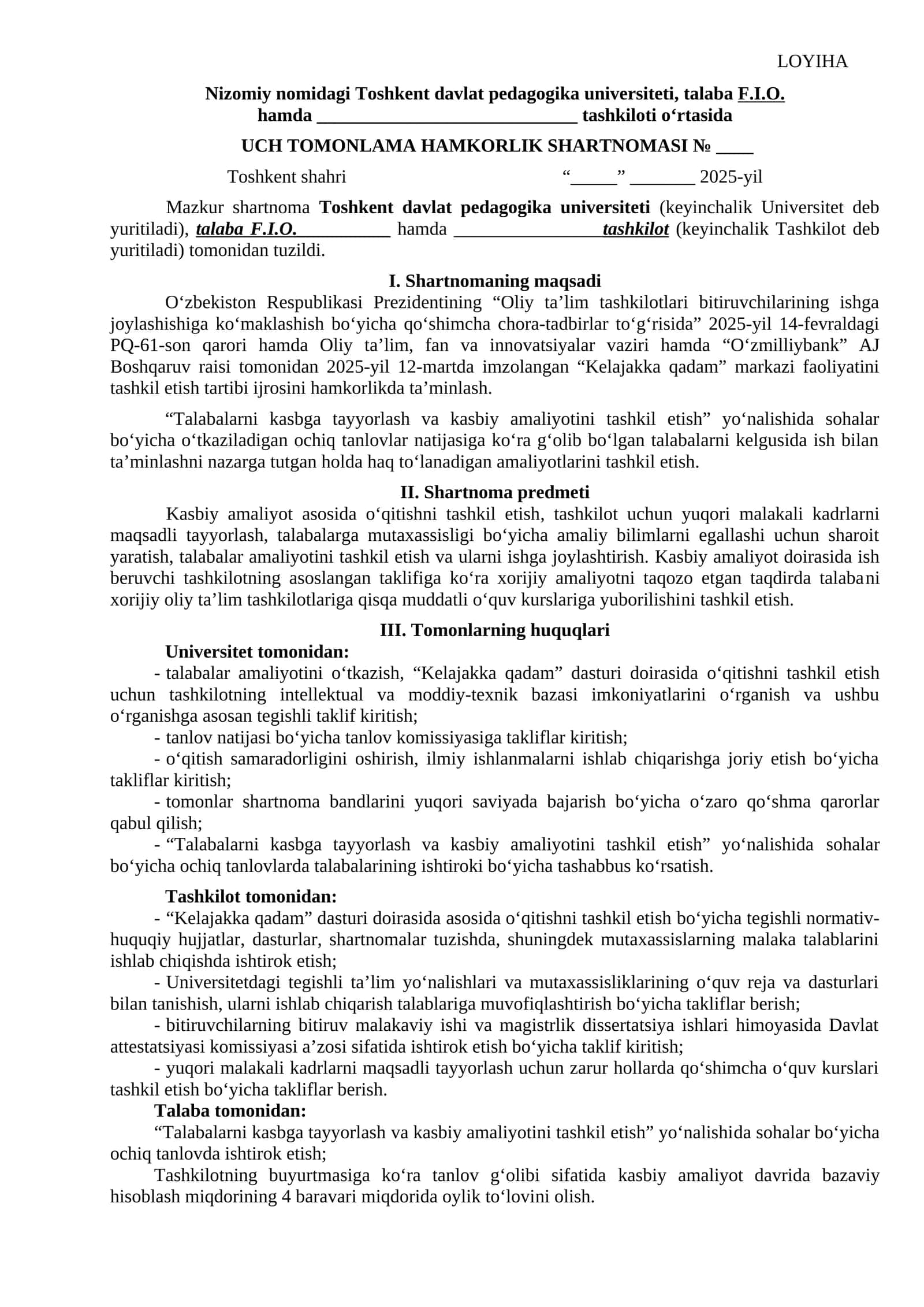 UCH TOMONLAMA HAMKORLIK SHARTNOMASI 1