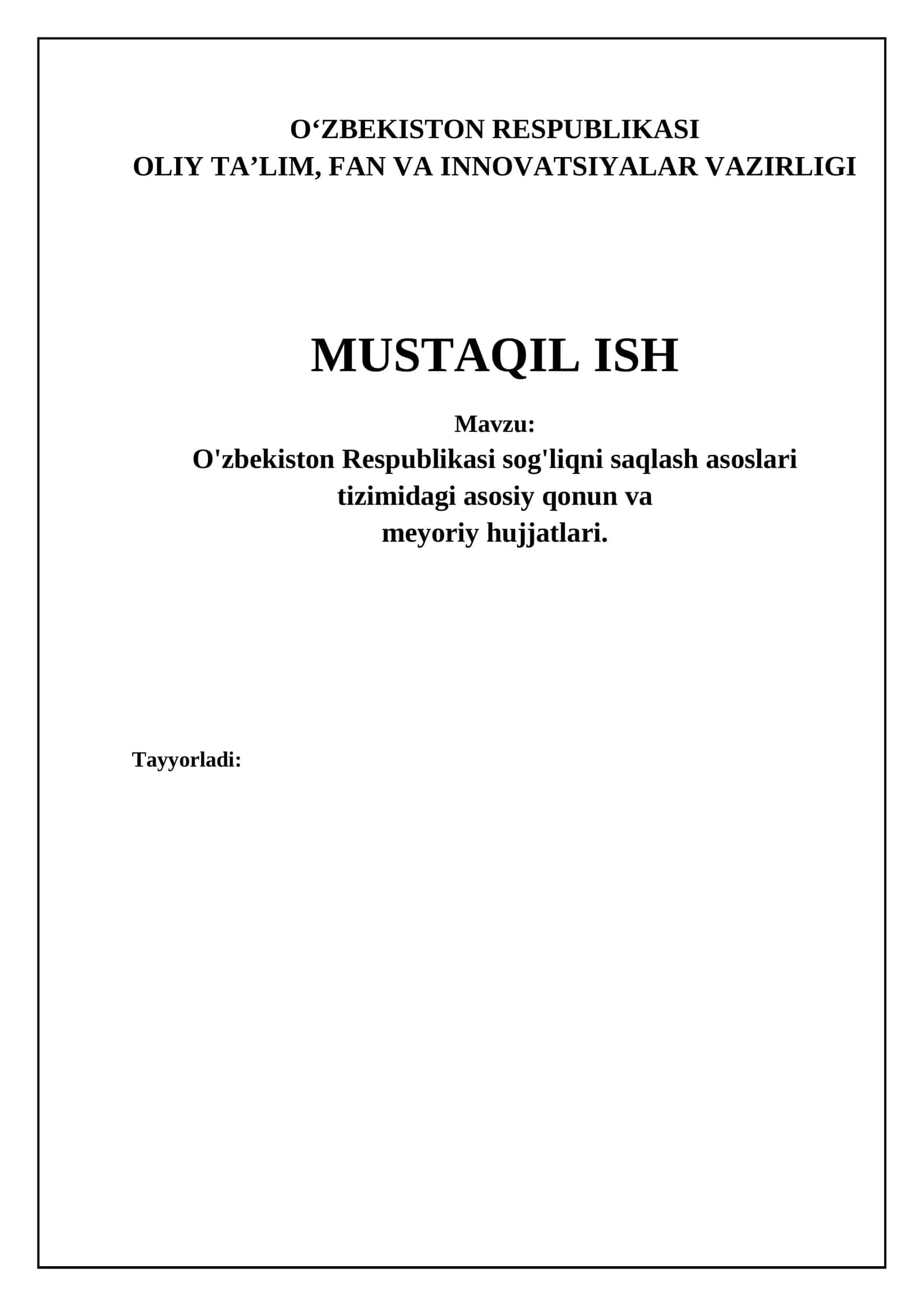 O'zbekiston Respublikasi sog'liqni saqlash tizimining konstitutsiyaviy asoslari va fuqarolarning tibbiy yordam olish huquqlari 1