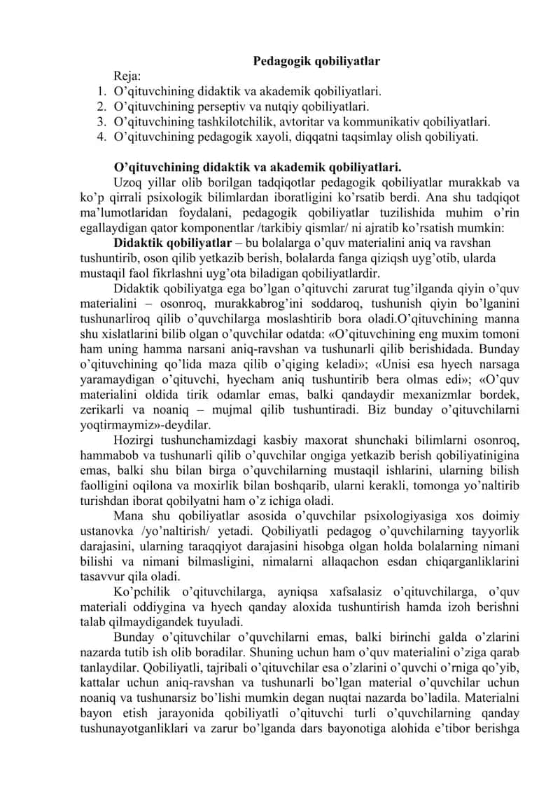 Pedagogik qobiliyatlar 1