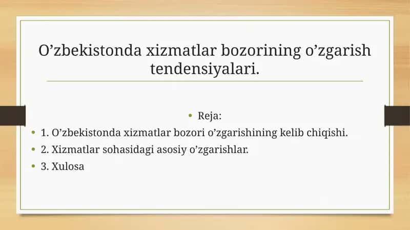 O’zbekistondaxizmatlar bozorining o’zgarish tendensiyalari 1