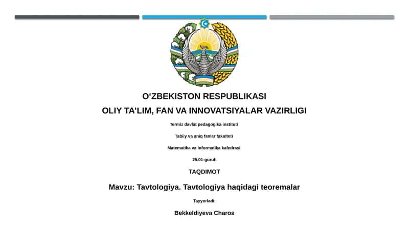 Tavtologiya. Tavtologiya haqidagi teoremalar 1