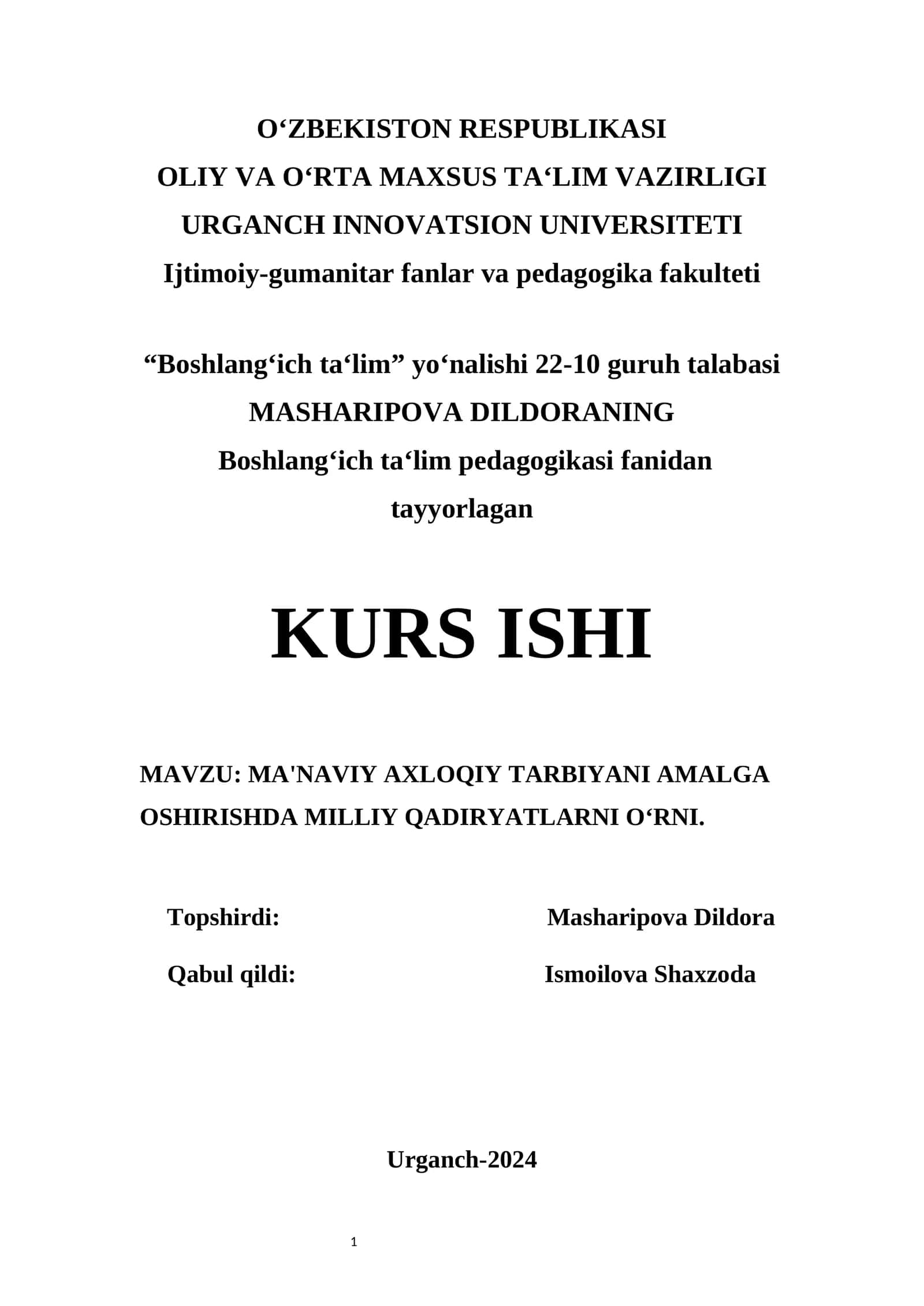 MA'NAVIY AXLOQIY TARBIYANI AMALGA OSHIRISHDA MILLIY QADIRYATLARNI O‘RNI 1