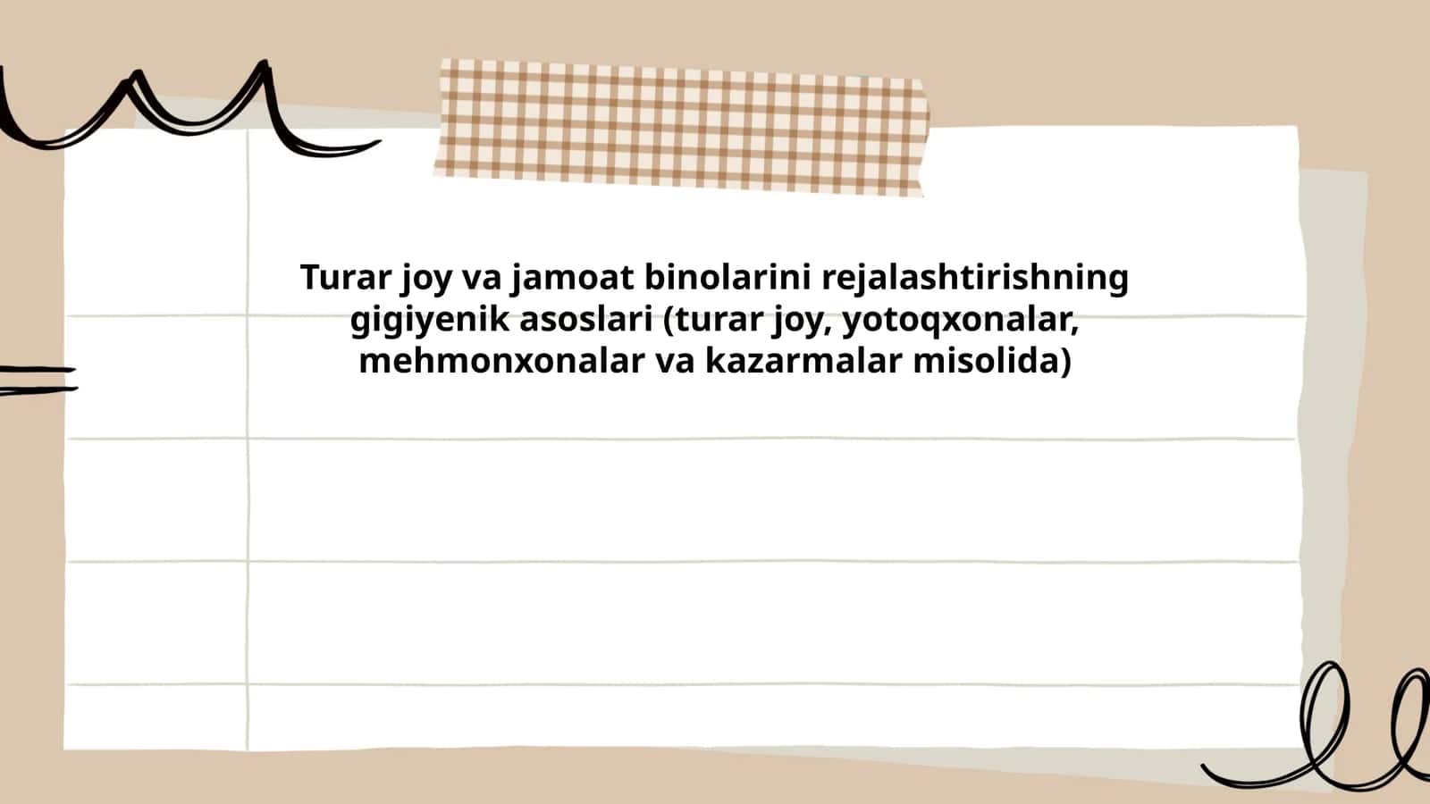 Turar joy va jamoat binolarini rejalashtirishning gigiyenik asoslari (turar joy, yotoqxonalar, mehmonxonalar va kazarmalar misolida) 1